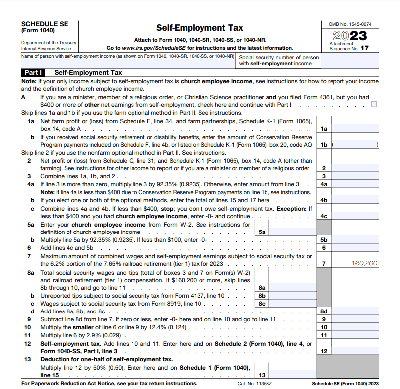 Schedule SE (Self Employment Tax)